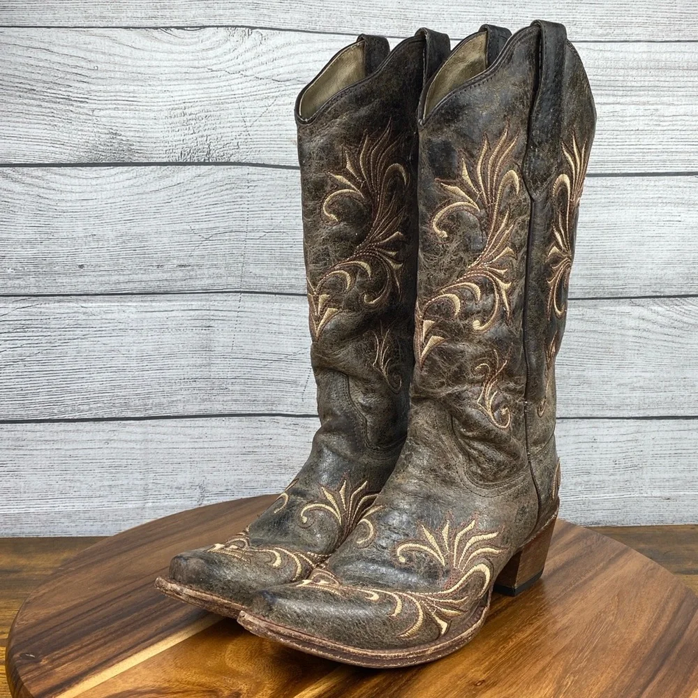 Corral Circle G Distressed Filigree Embroidered Western Boot Women’s Shoe Size 8 - Picture 2 of 15